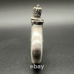 Antique Art Nouveau Silver Overlay Green Glass Miniature Bottle WithCrown Stopper