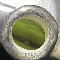 Antique Art Nouveau Silver Overlay Green Glass Miniature Bottle WithCrown Stopper