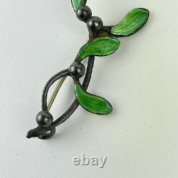 Antique Art Nouveau Solid Silver Green Enamel Mistletoe Brooch Charles Horner