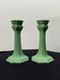 Antique Art Nouveau Spelter Verdigris Green Candlesticks Frankart Style 1920s
