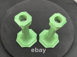 Antique Art Nouveau Spelter Verdigris Green Candlesticks Frankart Style 1920s