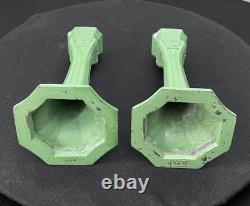 Antique Art Nouveau Spelter Verdigris Green Candlesticks Frankart Style 1920s