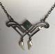 Antique Art Nouveau Sterling Silver Green Gemstone & Pearl Dangles Necklace