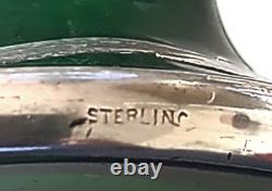 Antique Art Nouveau Sterling Silver Overlay Emerald Green Glass 6 Vase. C1910