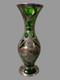 Antique Art Nouveau Sterling Silver Overlay Green Art Glass 8 Vase