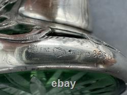 Antique Art Nouveau Sterling Silver Overlay Green Glass Pitcher, 8 3/8 tall