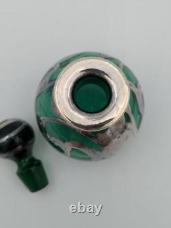 Antique Art Nouveau Sterling Silver and Green Glass Perfume Bottle with Stopper