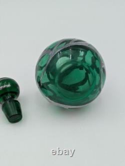 Antique Art Nouveau Sterling Silver and Green Glass Perfume Bottle with Stopper