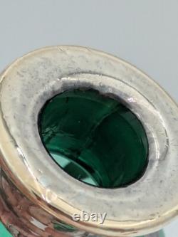 Antique Art Nouveau Sterling Silver and Green Glass Perfume Bottle with Stopper