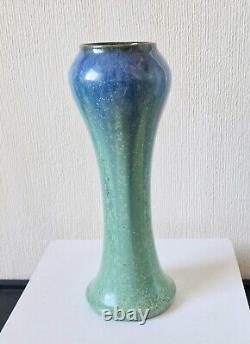 Antique Art Nouveau Tall Inverted Baluster Blue Green Glaze Ceramic Vase 27cm