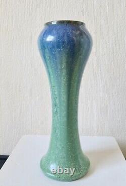 Antique Art Nouveau Tall Inverted Baluster Blue Green Glaze Ceramic Vase 27cm