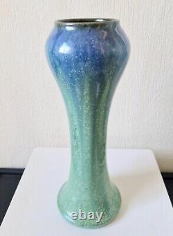 Antique Art Nouveau Tall Inverted Baluster Blue Green Glaze Ceramic Vase 27cm