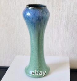 Antique Art Nouveau Tall Inverted Baluster Blue Green Glaze Ceramic Vase 27cm
