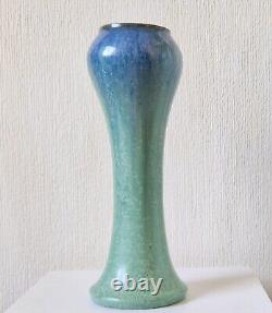 Antique Art Nouveau Tall Inverted Baluster Blue Green Glaze Ceramic Vase 27cm