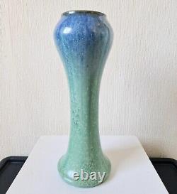Antique Art Nouveau Tall Inverted Baluster Blue Green Glaze Ceramic Vase 27cm