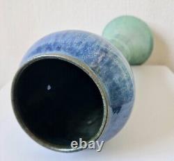 Antique Art Nouveau Tall Inverted Baluster Blue Green Glaze Ceramic Vase 27cm
