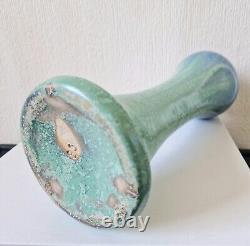 Antique Art Nouveau Tall Inverted Baluster Blue Green Glaze Ceramic Vase 27cm