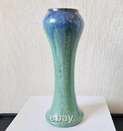 Antique Art Nouveau Tall Inverted Baluster Blue Green Glaze Ceramic Vase 27cm