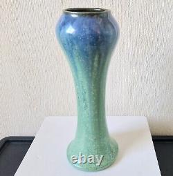 Antique Art Nouveau Tall Inverted Baluster Blue Green Glaze Ceramic Vase 27cm