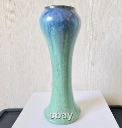 Antique Art Nouveau Tall Inverted Baluster Blue Green Glaze Ceramic Vase 27cm