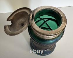 Antique Art Nouveau Threaded Green Glass Lidded Jar With Sterling Spoon