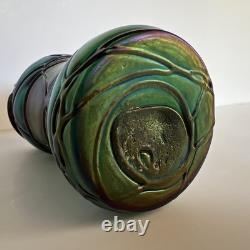 Antique Art Nouveau Threaded Green Glass Lidded Jar With Sterling Spoon