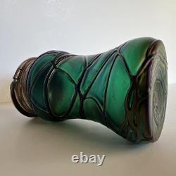 Antique Art Nouveau Threaded Green Glass Lidded Jar With Sterling Spoon