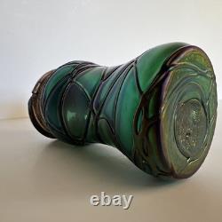 Antique Art Nouveau Threaded Green Glass Lidded Jar With Sterling Spoon
