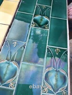 Antique Art Nouveau Tile Panel Set 2 Fireplace Cheeks Or Entrance Door Porch