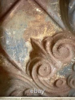 Antique Art Nouveau Tin Ceiling Tile 11x11 Green Pressed Metal Mounted