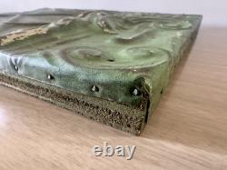 Antique Art Nouveau Tin Ceiling Tile 11x11 Green Pressed Metal Mounted