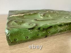 Antique Art Nouveau Tin Ceiling Tile 11x11 Green Pressed Metal Mounted