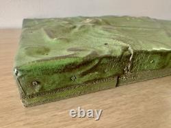 Antique Art Nouveau Tin Ceiling Tile 11x11 Green Pressed Metal Mounted