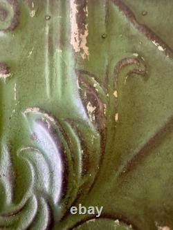 Antique Art Nouveau Tin Ceiling Tile 11x11 Green Pressed Metal Mounted