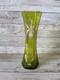 Antique Art Nouveau Vase Hand Painted Floral Enamel Iris Green Art Glass