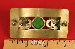 Antique Art Nouveau Victorian Green Stone Floral Gilt Lovely Brooch Pin Nice