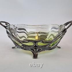 Antique Art Nouveau WMF Electro Plated Bowl With Green Glass Liner 28cm Wide