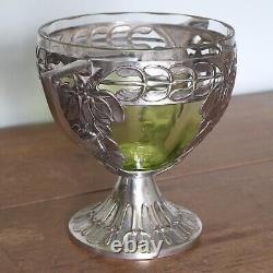 Antique Art Nouveau WMF Pedestal Bowl, Original Lime Green Glass Liner, c. 1900