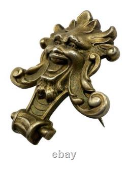 Antique Art Nouveau William Kerr Sterling Green Man Gargoyle Brooch Fob Pendant
