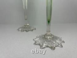 Antique Art Nouveau bohemian Green glass Iily Vases