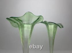 Antique Art Nouveau bohemian Green glass Iily Vases