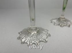 Antique Art Nouveau bohemian Green glass Iily Vases