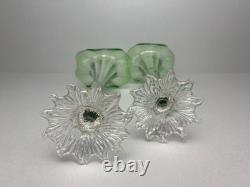 Antique Art Nouveau bohemian Green glass Iily Vases