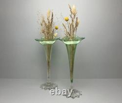 Antique Art Nouveau bohemian Green glass Iily Vases
