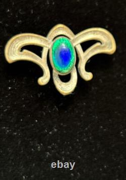Antique Art Nouveau brooch Peacock Eye Glass with ormolu mount