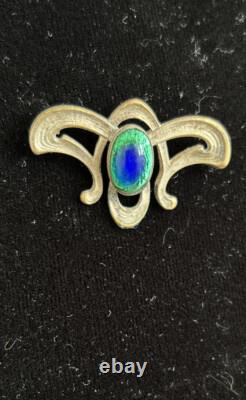Antique Art Nouveau brooch Peacock Eye Glass with ormolu mount