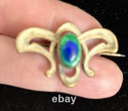 Antique Art Nouveau brooch Peacock Eye Glass with ormolu mount