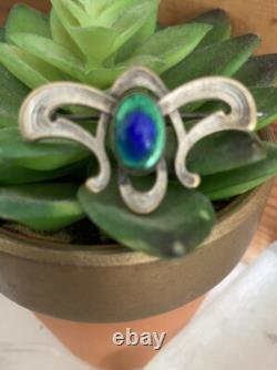 Antique Art Nouveau brooch Peacock Eye Glass with ormolu mount