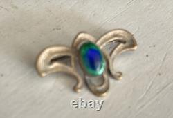 Antique Art Nouveau brooch Peacock Eye Glass with ormolu mount