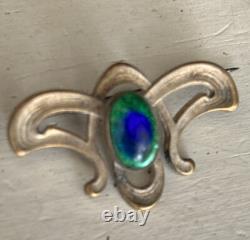 Antique Art Nouveau brooch Peacock Eye Glass with ormolu mount